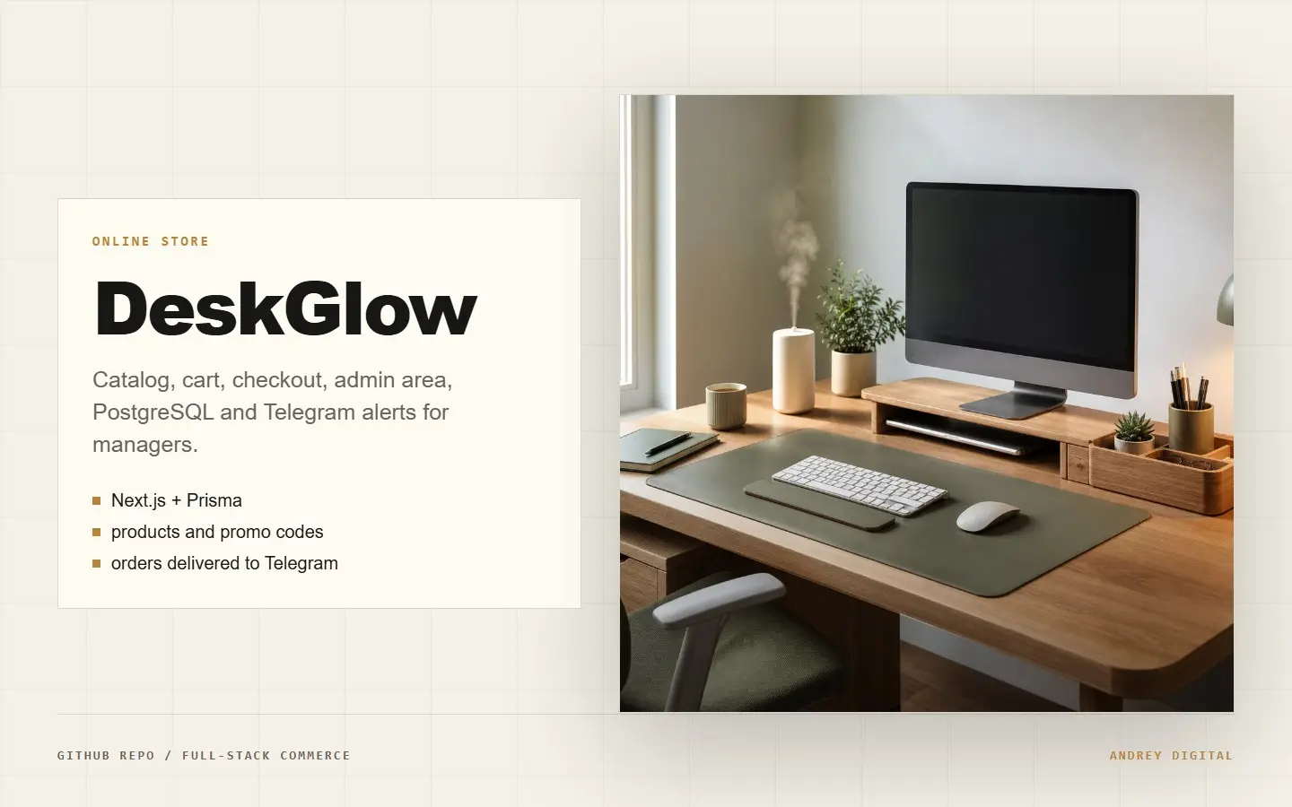 Превью проекта DeskGlow: full-stack интернет-магазин товаров для рабочего места